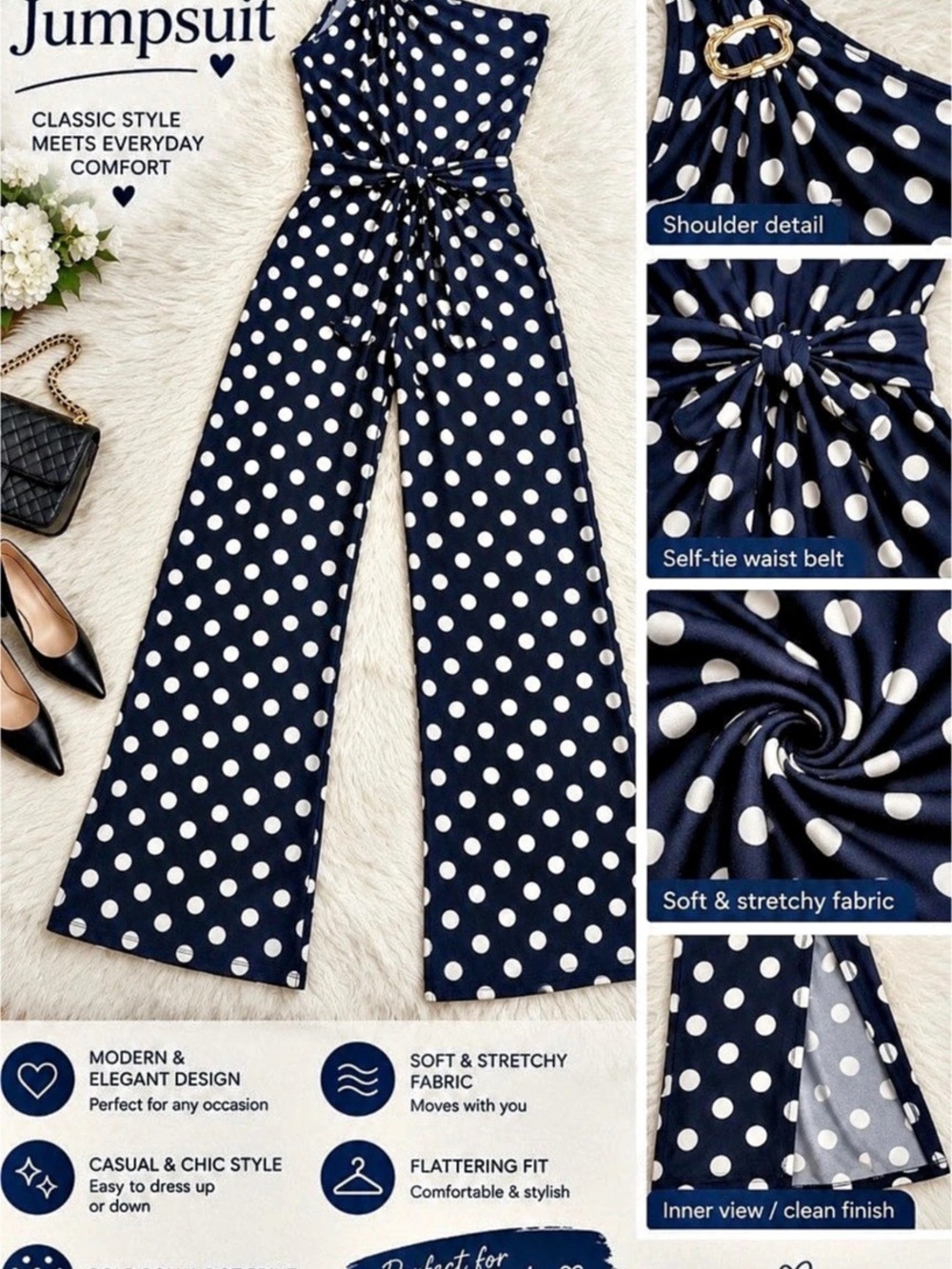 Women's Polka Dot Wide Leg Jumpsuit